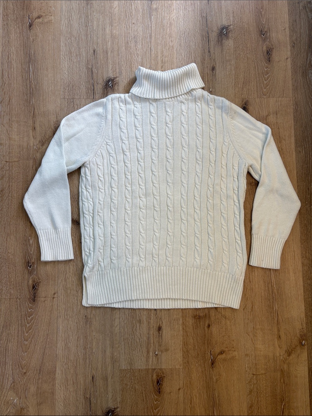White Turtleneck Cable Knit Sweater